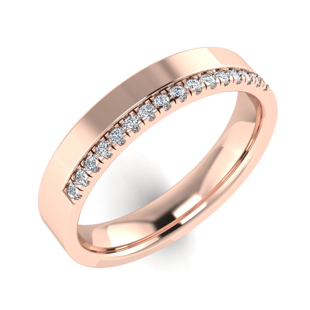 OFFSET ROUND DIAMOND CLAW SET BAND, MICRO SET, ROSE GOLD