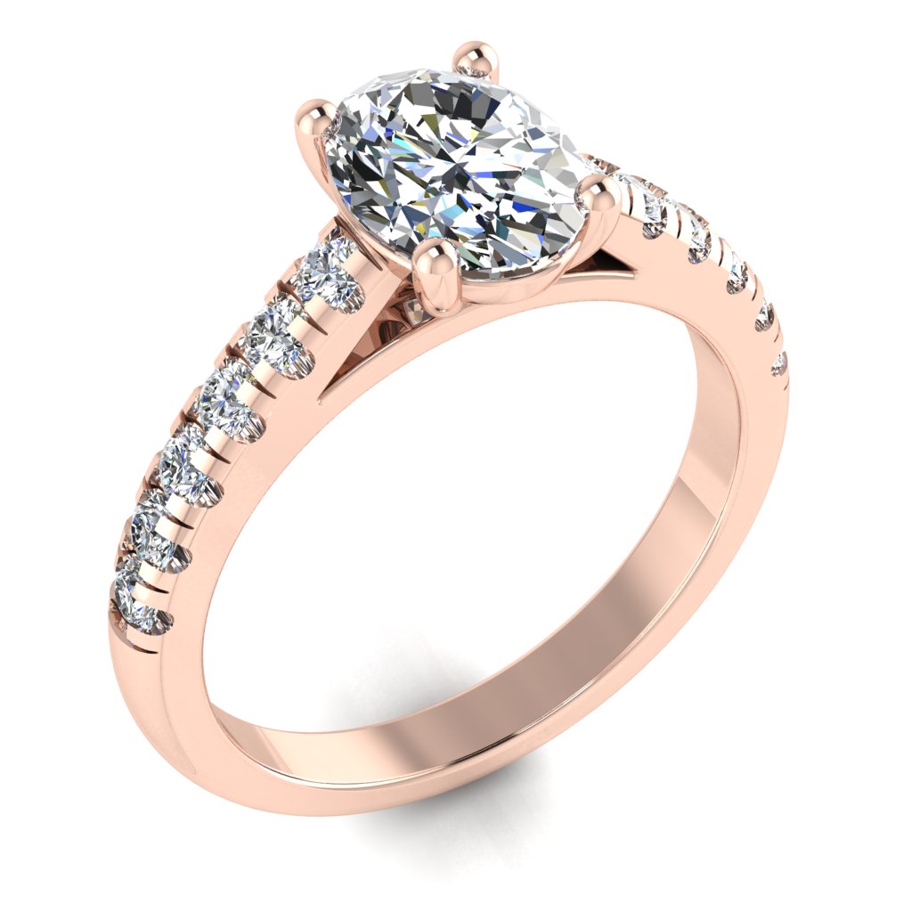 Oval Diamond Rose Gold Ring, Micro Shoulder Set Straight | LGO RX6234