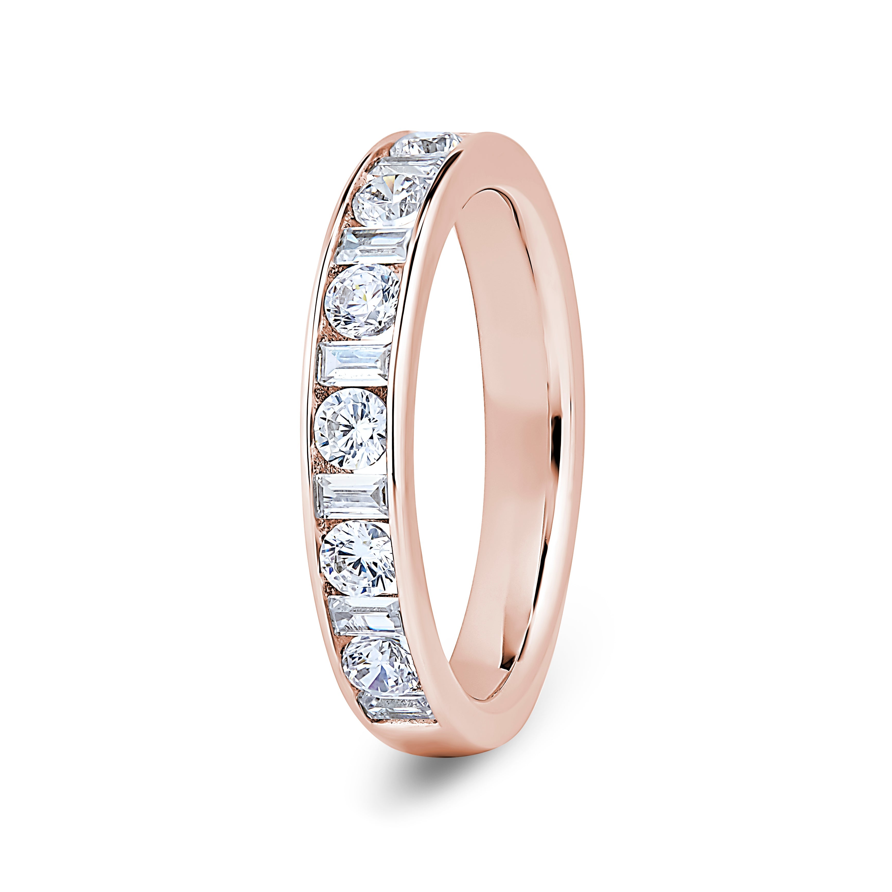 Round & Baguette, Channel, Rose Gold Half Set Eternity Ring