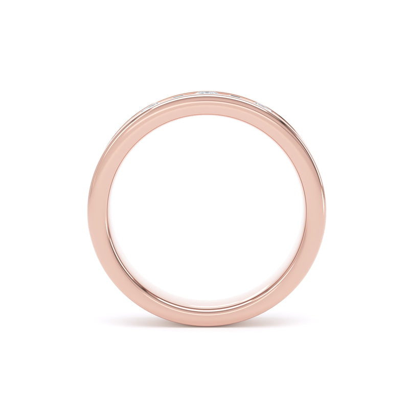 Round & Baguette Diamond Rose Gold Ring, Channel Set Half Eternity | ET1229