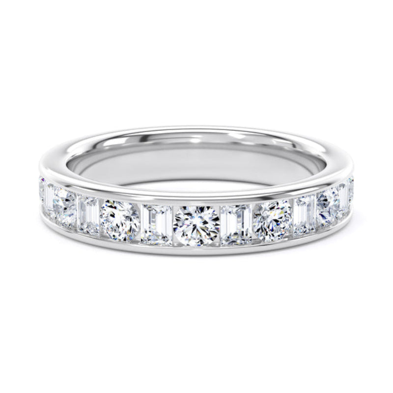 Round & Baguette Diamond Ring, Channel Set Half Eternity | ET1229