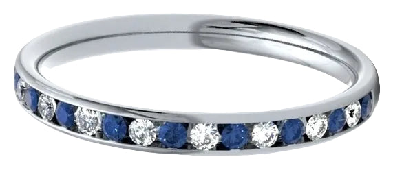 Round Diamond & Sapphire Platinum Ring, Channel Set Half Eternity | ET1301