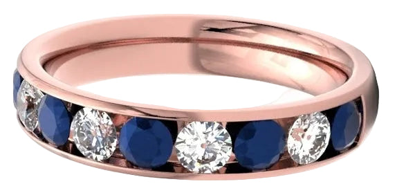 Round Diamond & Sapphire Rose Gold Ring, Channel Set Half Eternity | ET1301