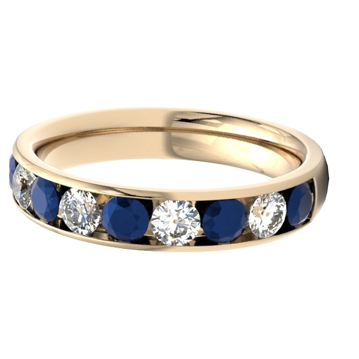 Round Diamond & Sapphire Ring, Channel Set Half Eternity | ET1301