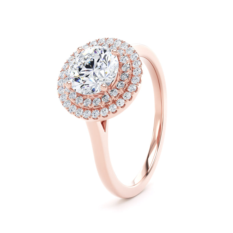 Double Halo Ring | Rose Gold, Round Diamond | RHP02 SMR