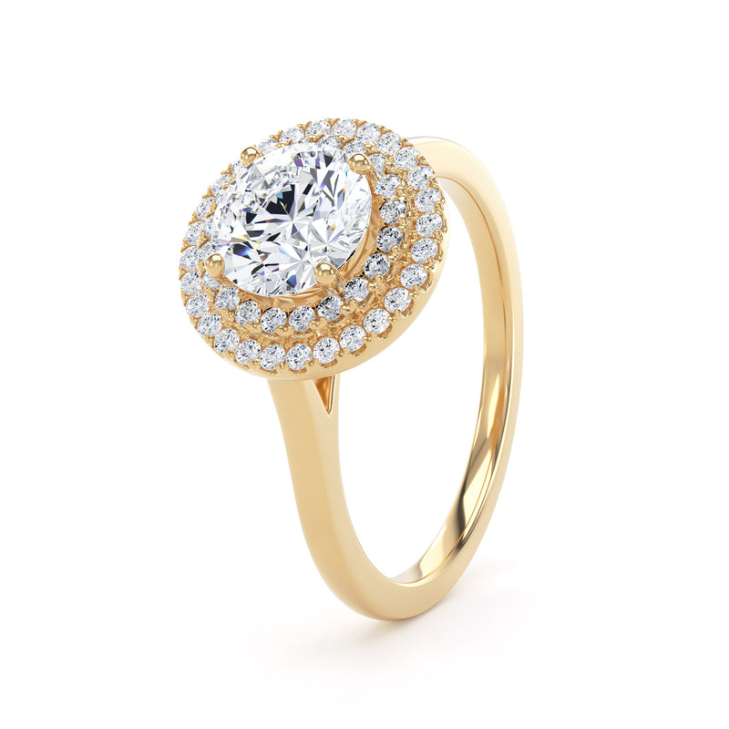 Double Halo Ring | Yellow Gold, Round Diamond | RHP02 LGR