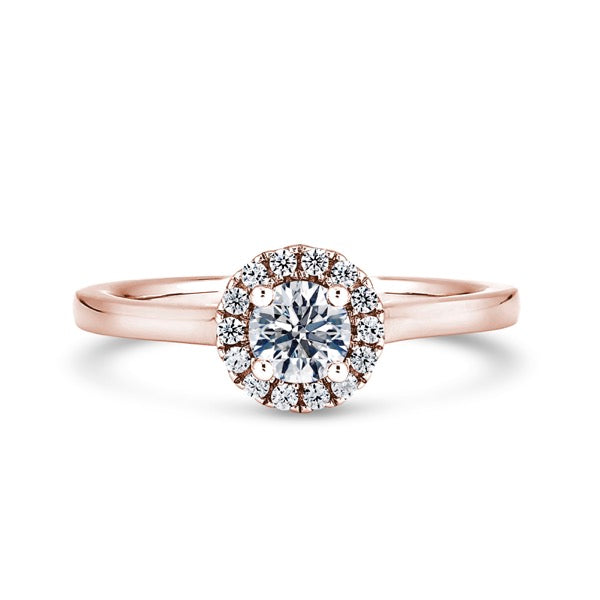 Round Halo Rose Gold Ring, Fishtail Set | RHP03 LGR
