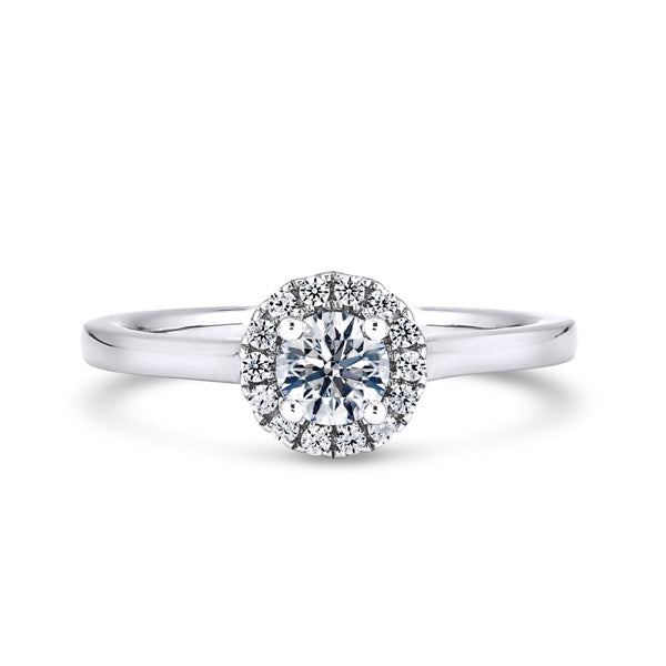 Round Halo White Gold Ring, Fishtail Set | RHP03 LGR