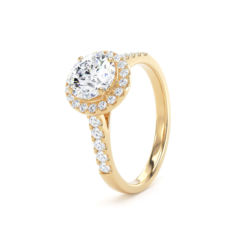 Round Diamond Yellow Gold Ring, Diamond Band Halo | LGR RHS01