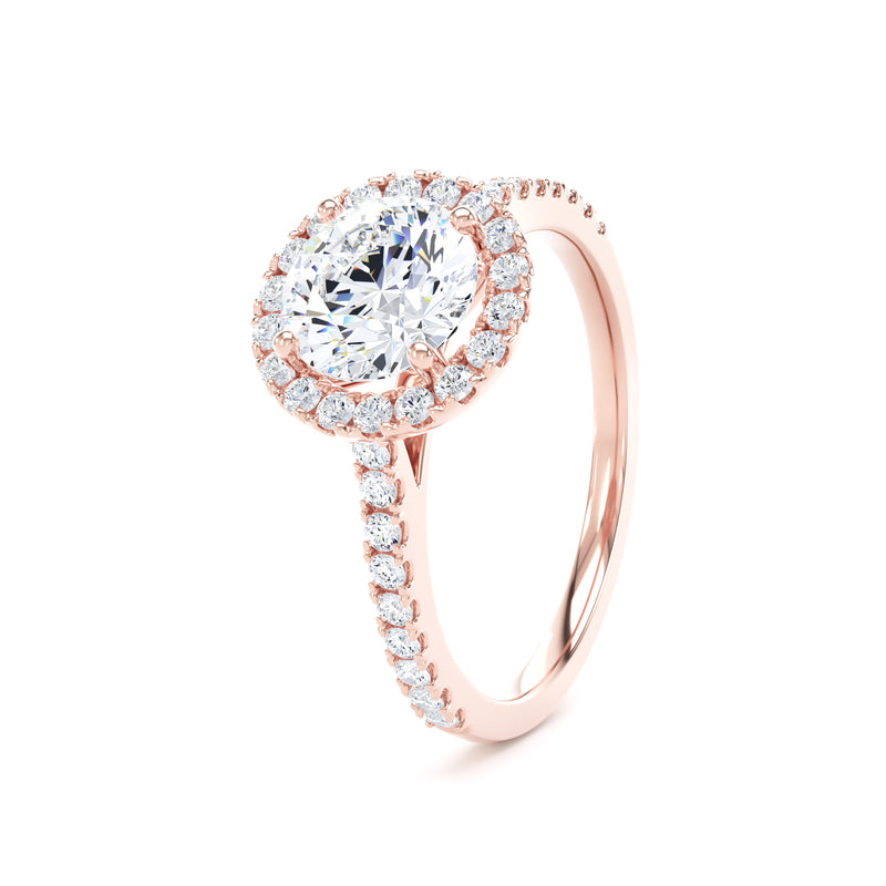 Halo Diamond Shoulder Ring | Rose Gold, Round Diamond | RHW01 LGR