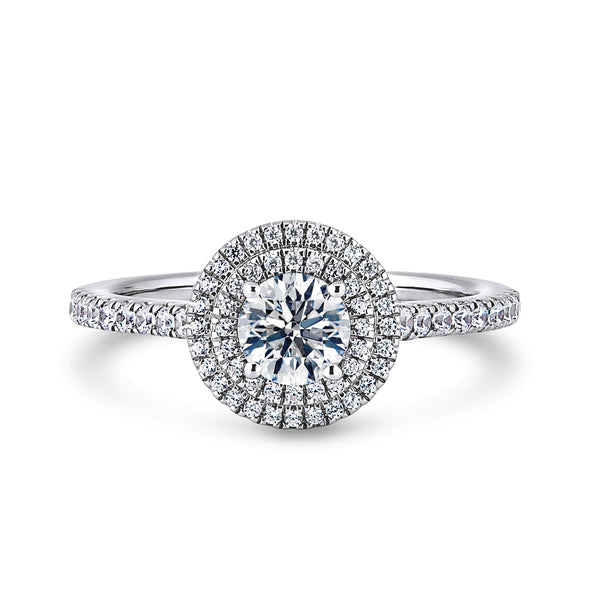 Round Double Halo Platinum Ring, Shoulder Set | RHW02 LGR