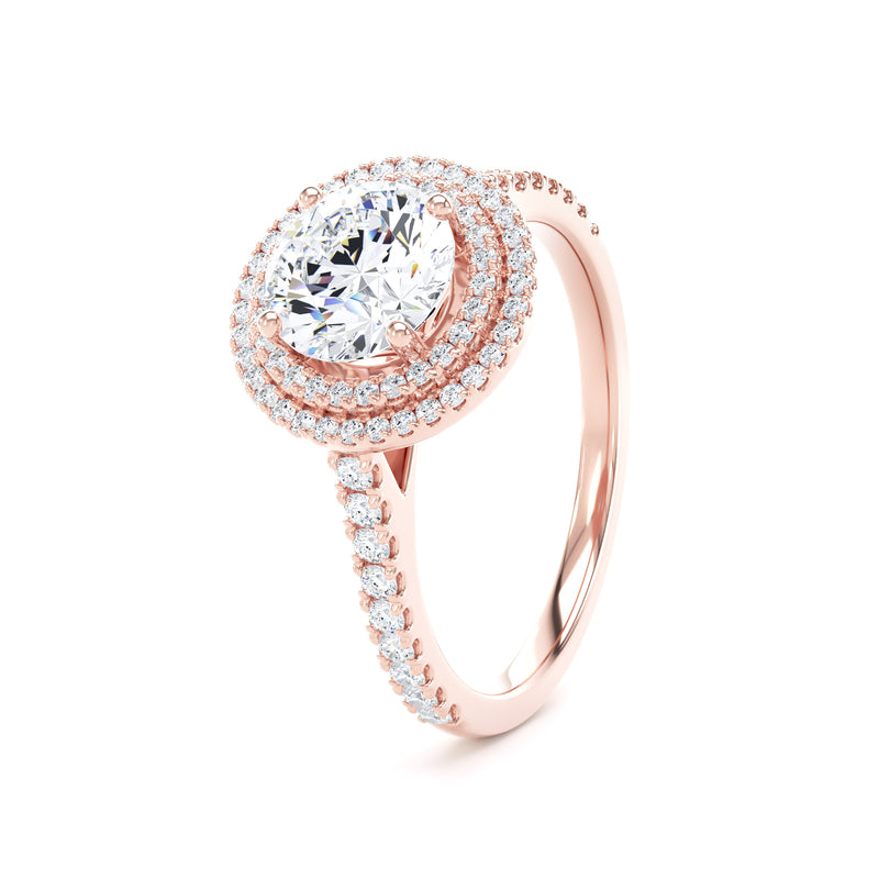 Double Halo Diamond Shoulder Ring | Rose Gold, Round Diamond | RHW02 SMR