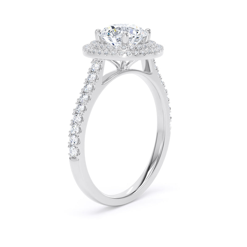 Double Halo Diamond Shoulder Ring | White Gold, Round Diamond | RHW02 SMR