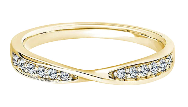 Round Diamond Yellow Gold Ring, Pinched Twisted Half Eternity | ET1243