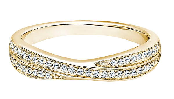 Round Diamond Yellow Gold Ring, Crossover Two Row Half Eternity | ET1250