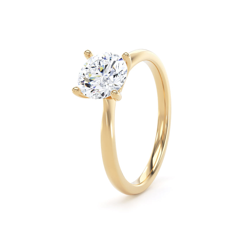 Round Diamond Yellow Gold Engagement Ring, Raised Open Gallery Solitaire | RPP03-25
