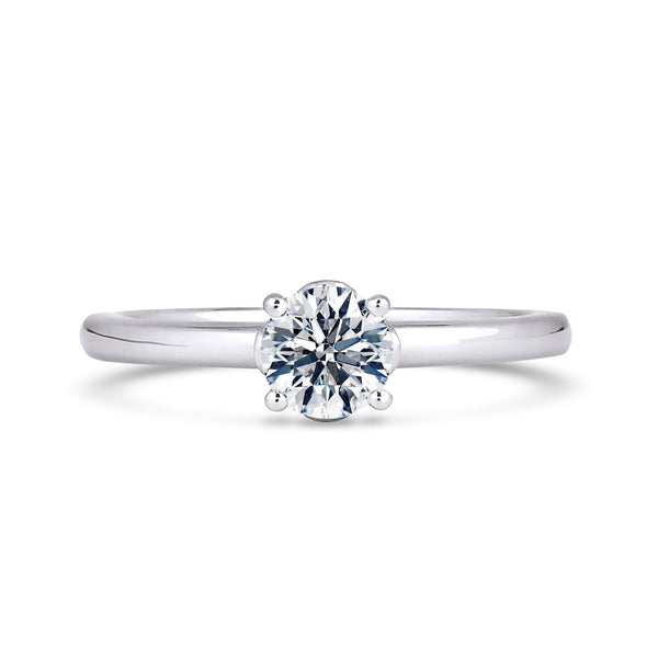 Round Solitaire White Gold Ring, Lotus Head | RPP06 LGR