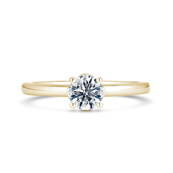 Round Solitaire Yellow Gold Ring, Lotus Head | RPP06 LGR
