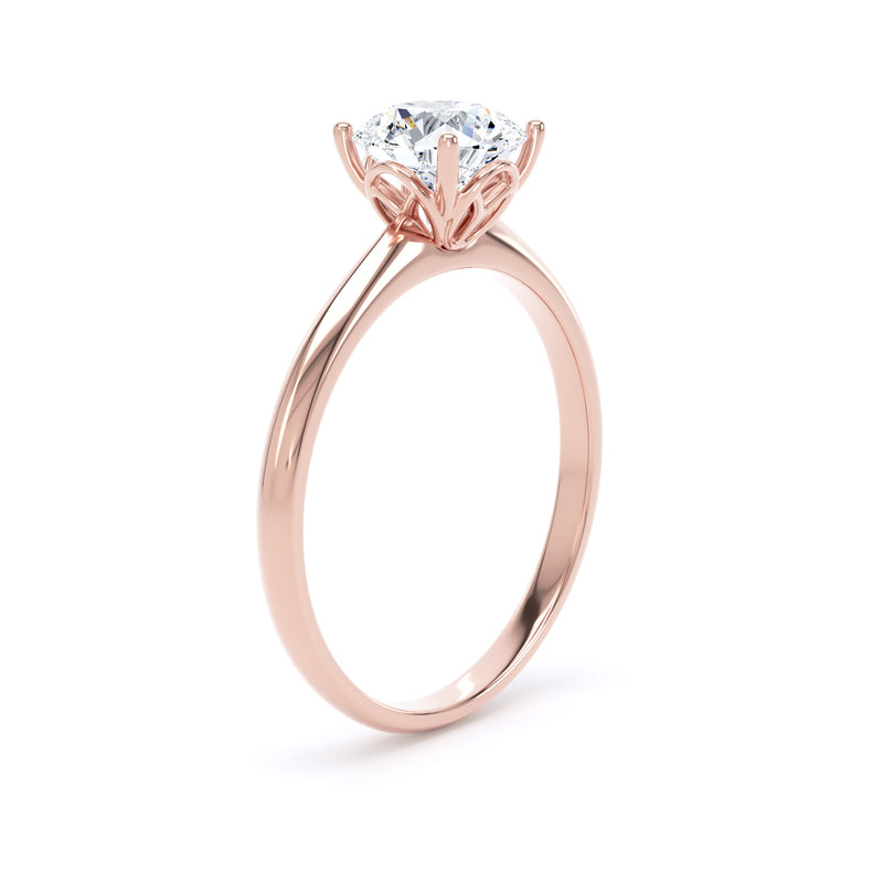 Round Solitaire Rose Gold Ring, Lotus Head | RPP06 LGR