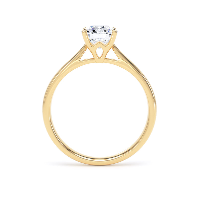 Round Diamond Yellow Gold Ring, Lotus Head Solitaire | SMR RPP07