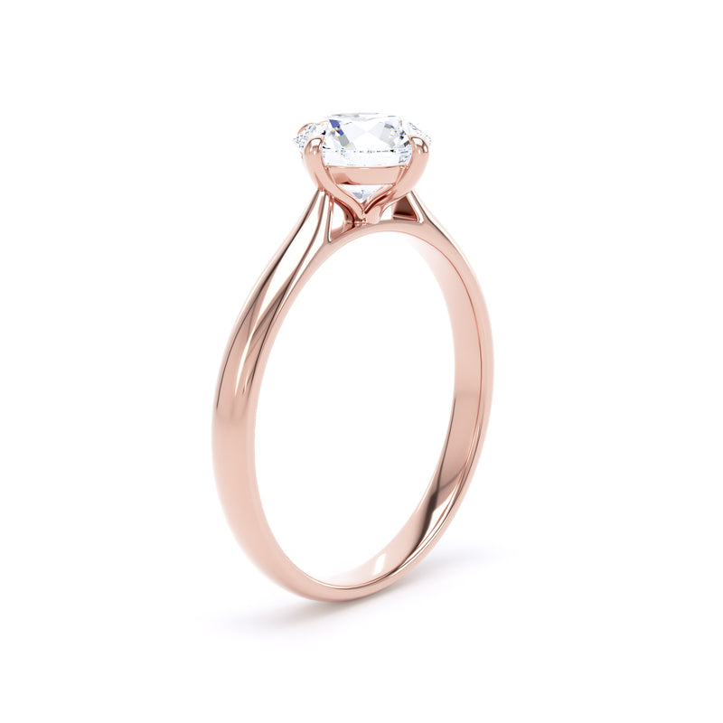 Round Diamond Rose Gold Ring, Cathedral Compass Set Solitaire | LGR RPP10