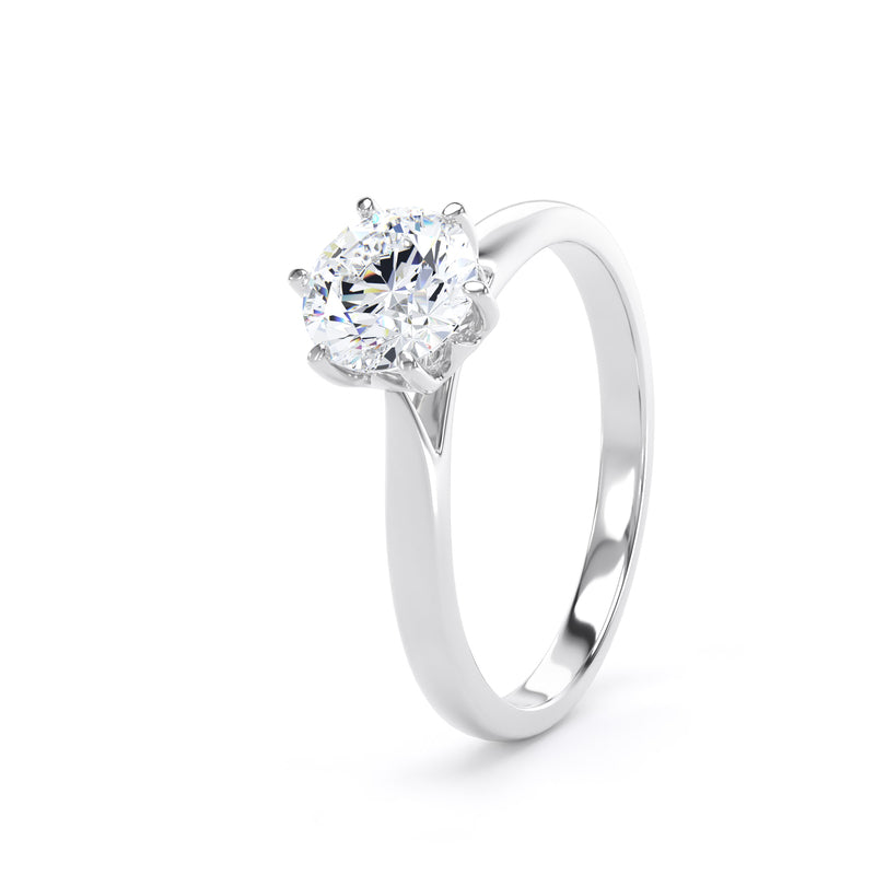 Round Solitaire White Gold Ring, Lotus 6 Prong | SMR RPP11