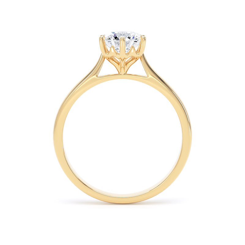 Round Solitaire Yellow Gold Ring, Lotus 6 Prong | LGR RPP11