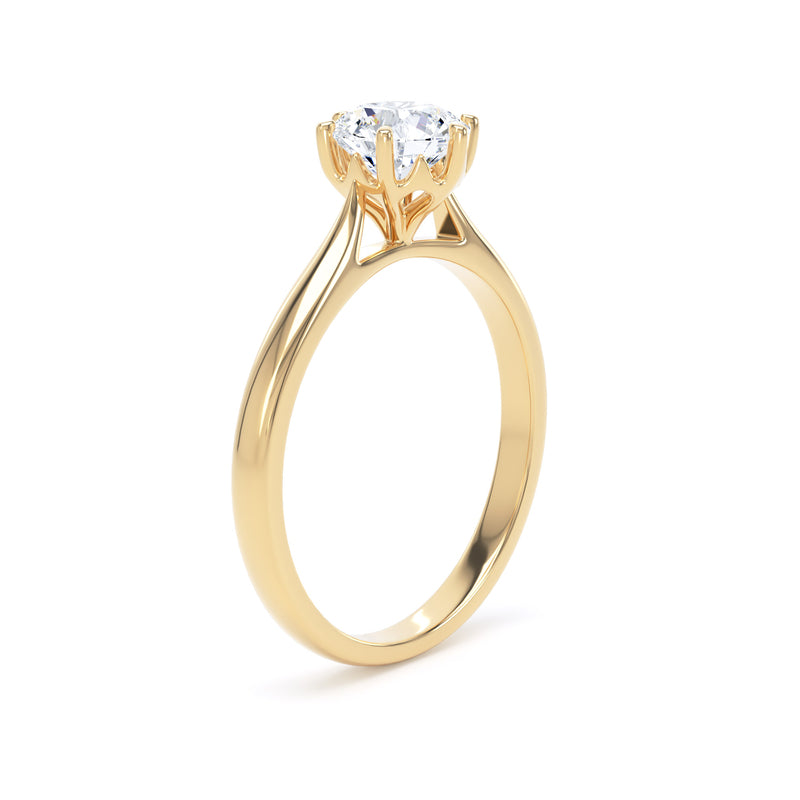 Round Solitaire Yellow Gold Ring, Lotus 6 Prong | LGR RPP11