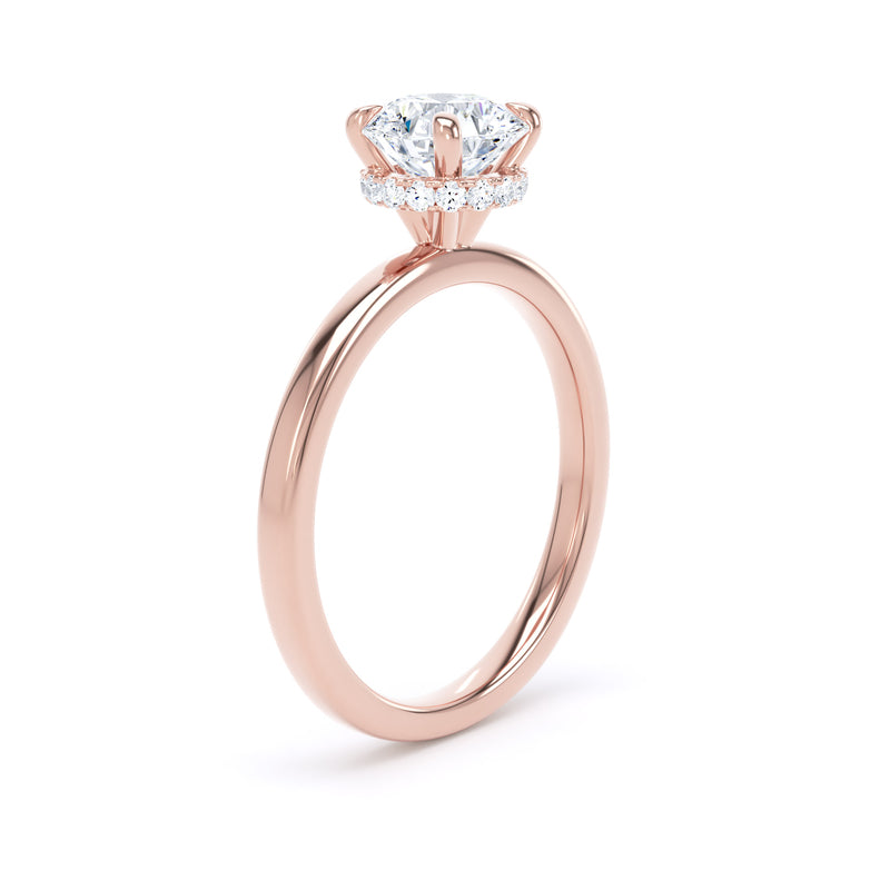 Round Diamond Rose Gold Ring, Plain Band Hidden Halo | SMR RPS01