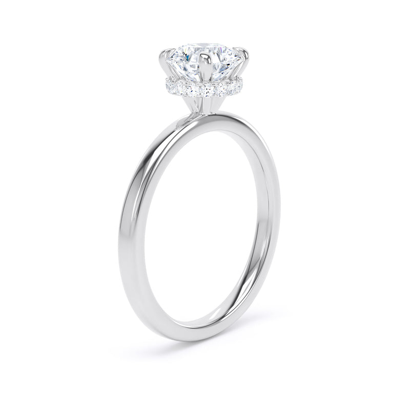 Round Diamond Platinum Ring, Plain Band Hidden Halo | LGR RPS01