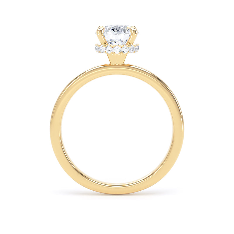 Round Diamond Yellow Gold Ring, Plain Band Hidden Halo | SMR RPS01