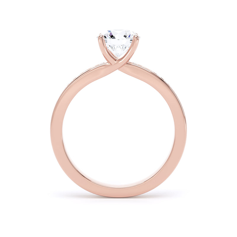 Round Diamond Rose Gold Ring, Shoulder Set Crossover Head | SMR RSC01