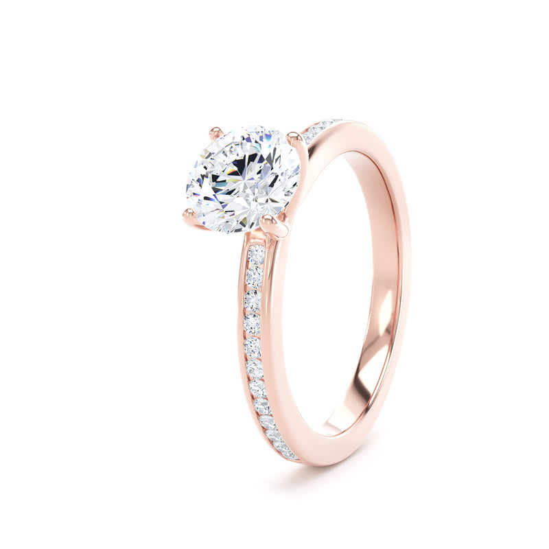 Round Diamond Rose Gold Ring, Shoulder Set Crossover Head | SMR RSC01