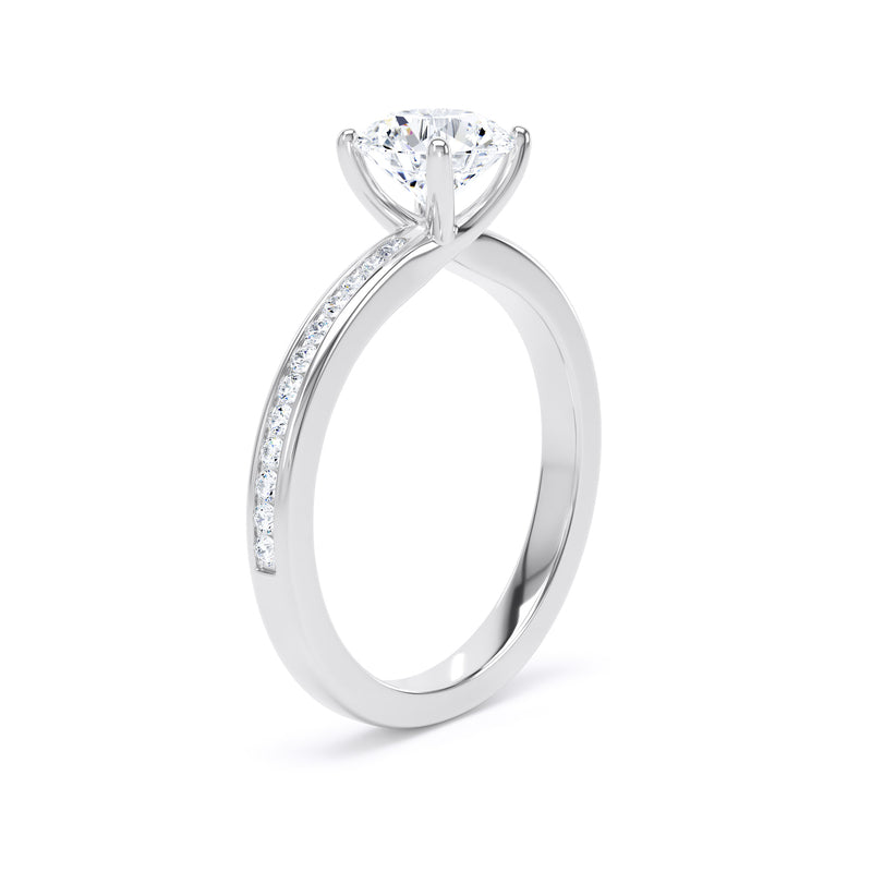 Round Diamond Platinum Ring, Shoulder Set Crossover Head | LGR RSC01