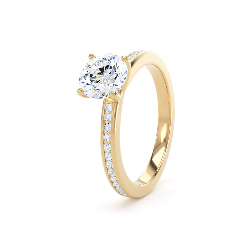 Round Diamond Yellow Gold Ring, Shoulder Set Crossover Head | LGR RSC01