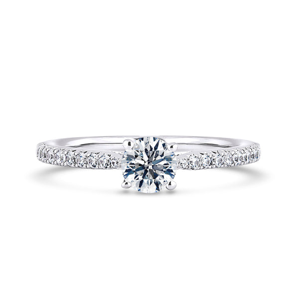 Round Shoulder Set White Gold Ring, Fishtail | RSF01 SMR