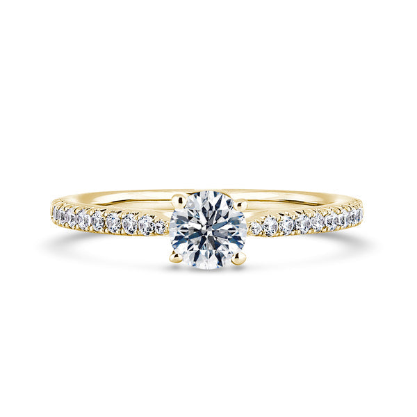 Round Shoulder Set Yellow Gold Ring, Fishtail | RSF01 SMR