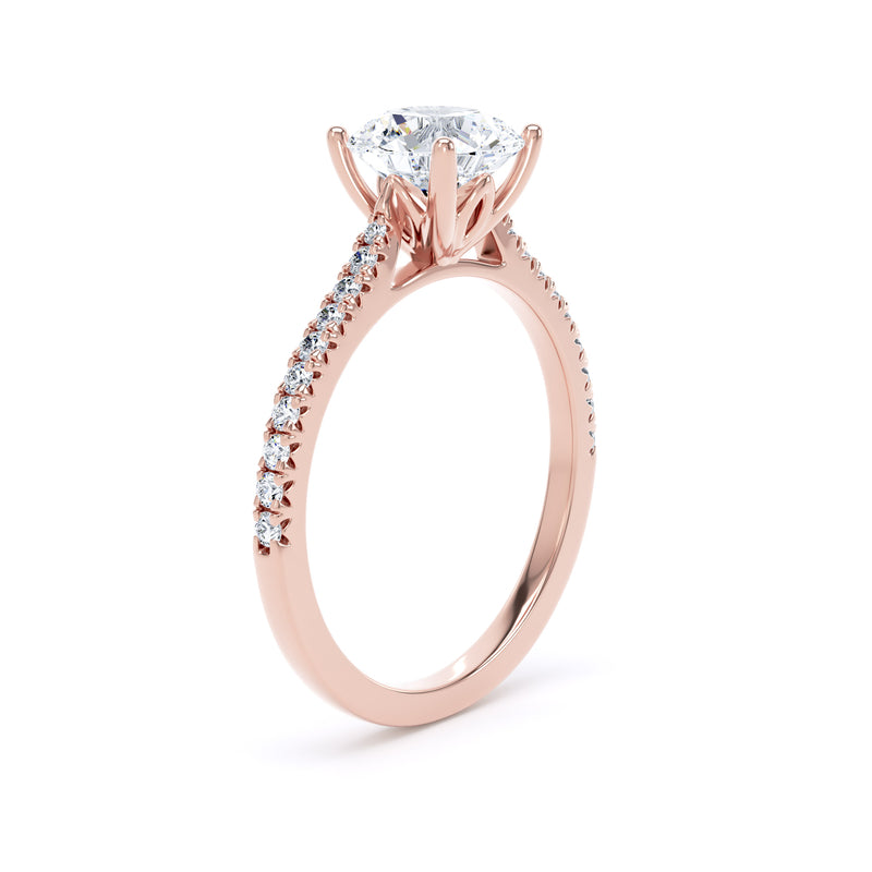 Round Shoulder Set Rose Gold Ring, Fishtail | RSF01 SMR