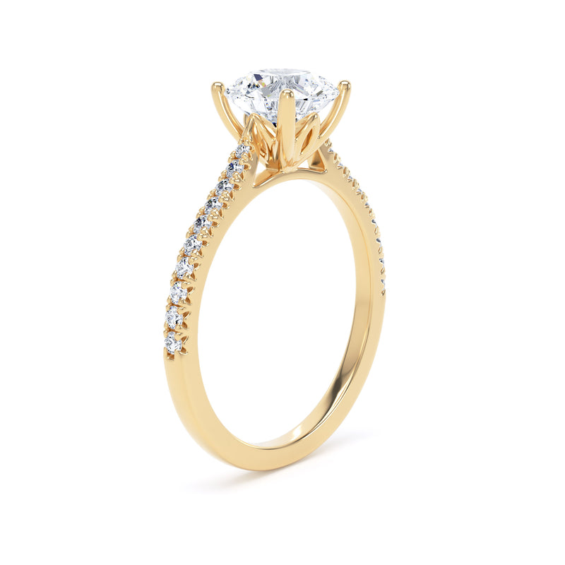 Round Shoulder Set Yellow Gold Ring, Fishtail | RSF01 LGR