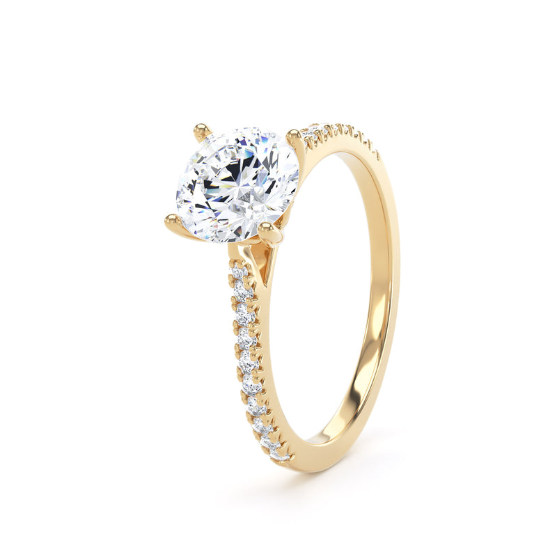 Round Shoulder Set Yellow Gold Ring, Fishtail | RSF01 SMR