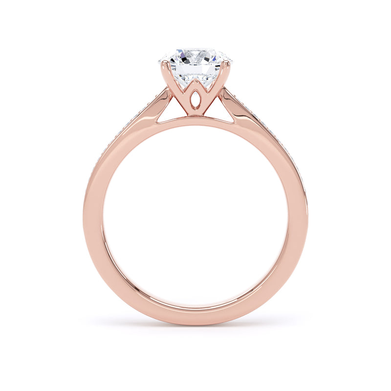 Round Shoulder Set Rose Gold Ring, Pinched | RSG02 SMR