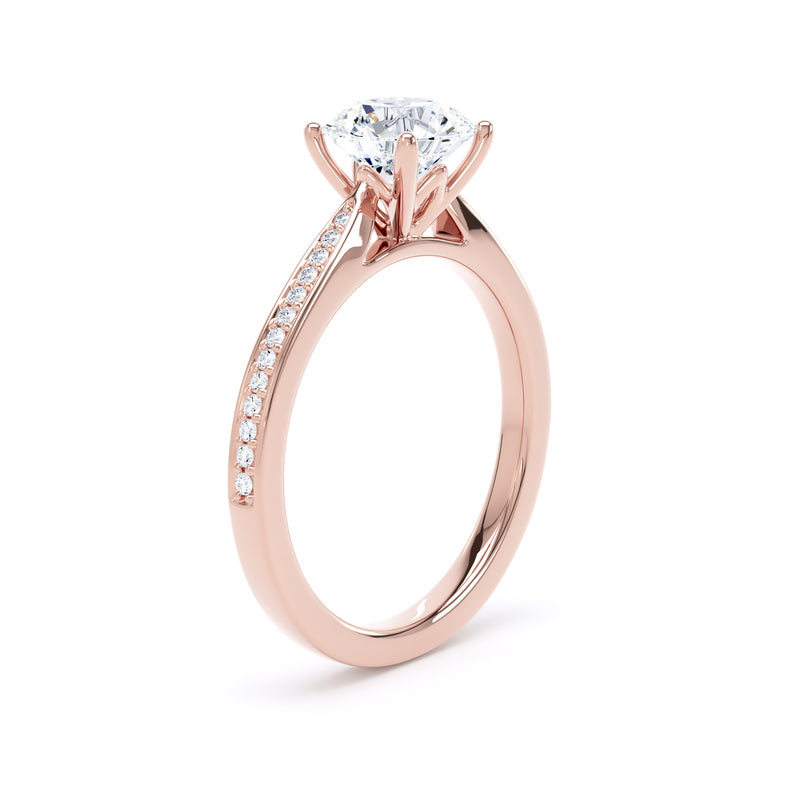 Round Shoulder Set Rose Gold Ring, Pinched | RSG02 SMR