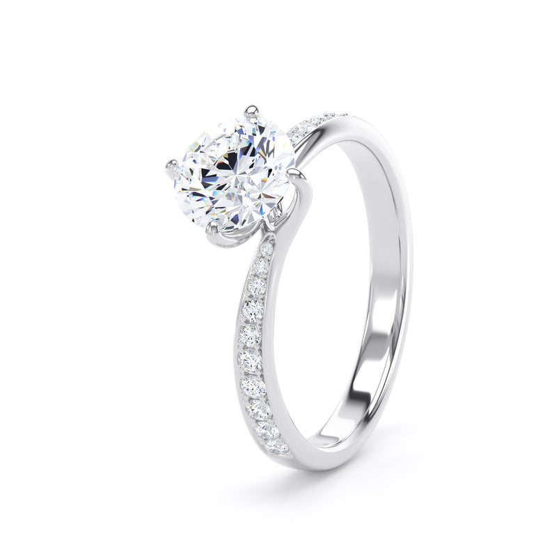 Round Diamond White Gold Ring, Twisted Grain Shoulder Set | SMR RSG03