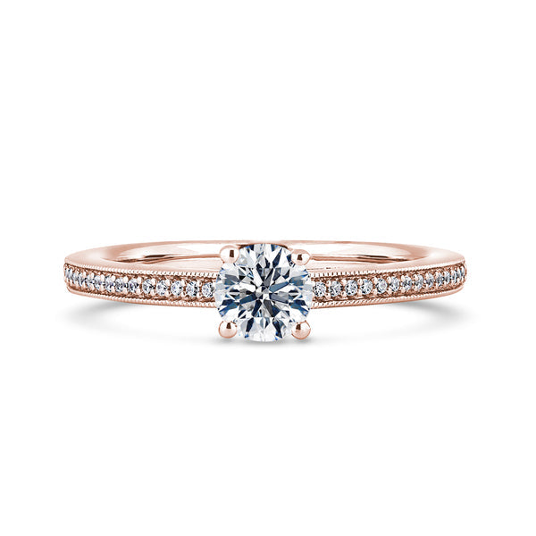Round Shoulder Set Rose Gold Ring, Millgrain | RSM01 SMR