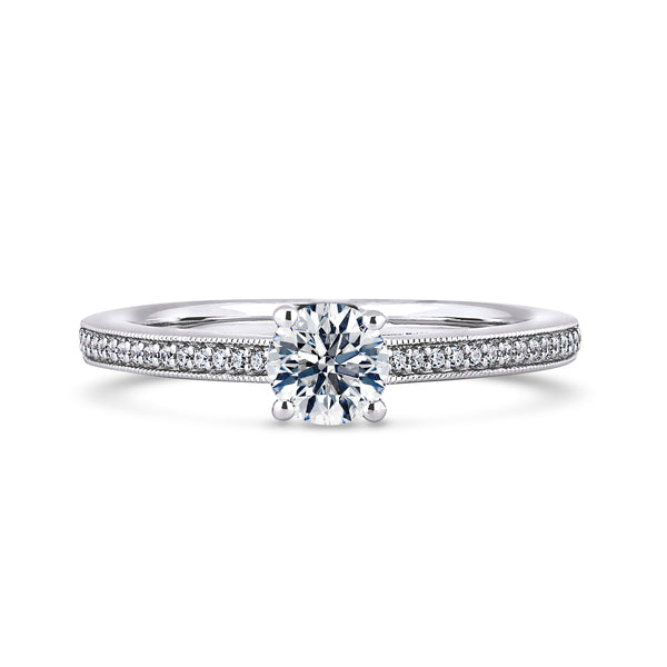 Round Shoulder Set Platinum Ring, Millgrain | RSM01 SMR