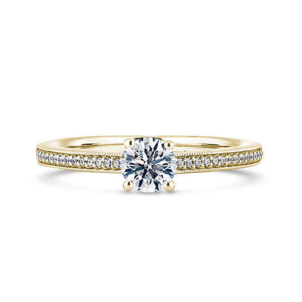 Round Shoulder Set Yellow Gold Ring, Millgrain | RSM01 SMR