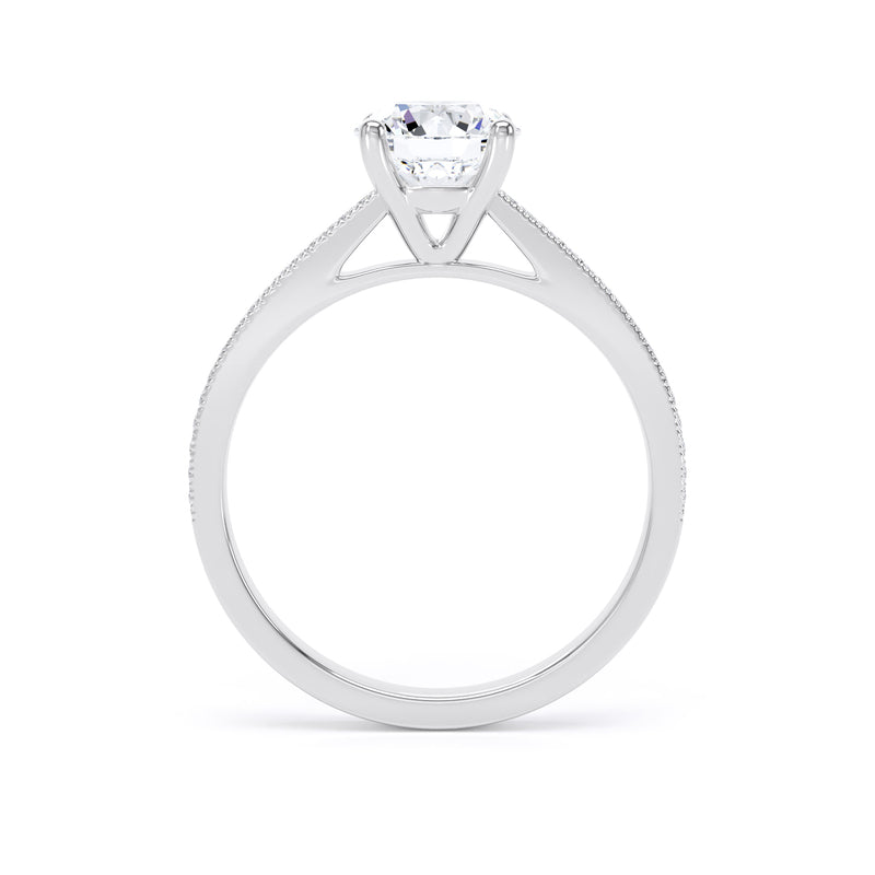Round Shoulder Set White Gold Ring, Millgrain | RSM01 SMR
