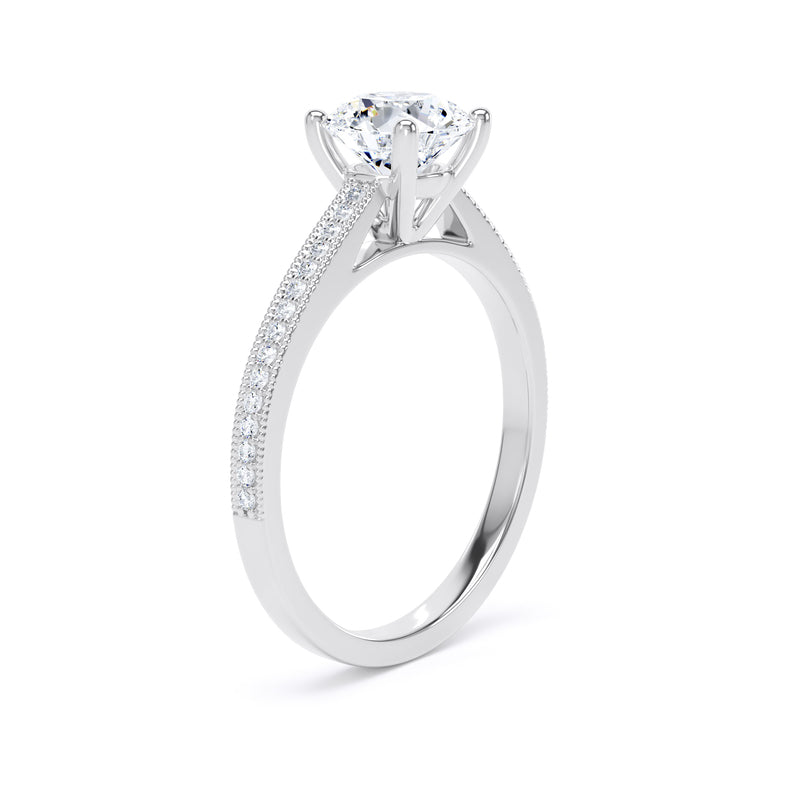 Round Shoulder Set Platinum Ring, Millgrain | RSM01 LGR