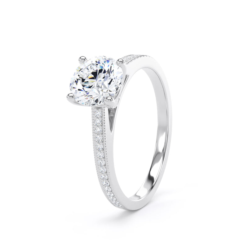 Round Shoulder Set Platinum Ring, Millgrain | RSM01 LGR