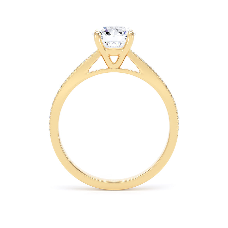Round Shoulder Set Yellow Gold Ring, Millgrain | RSM01 LGR